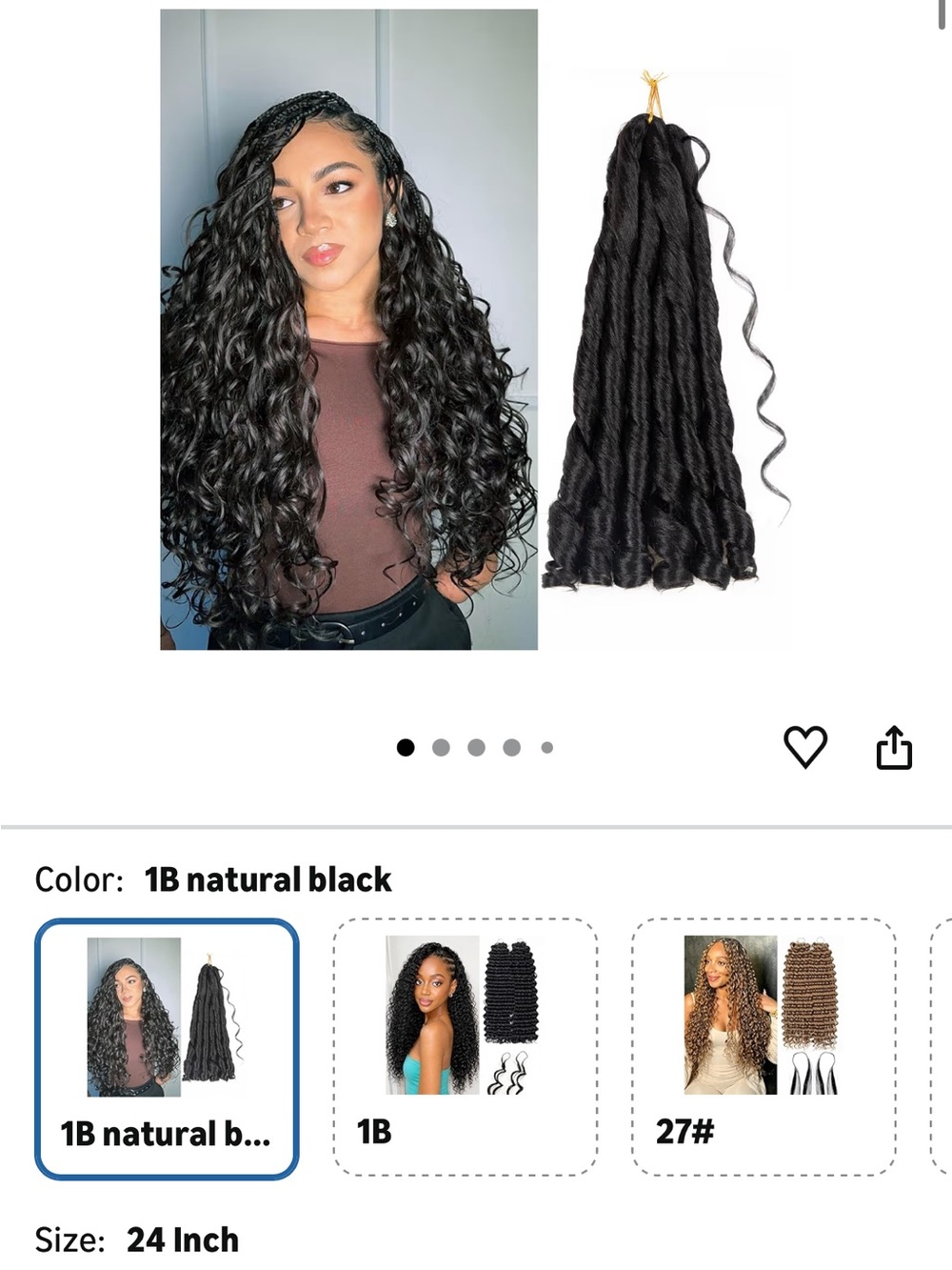 ⁠NWT French Curl Braiding Hair 24" - Natural Black 1B (Brand New!) - 24 Inch